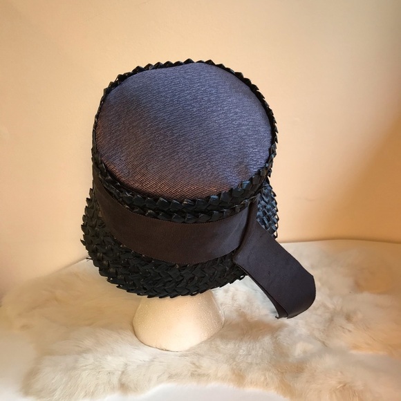 Vintage Black Raffia Woven Bucket Victorian Hat - Picture 4 of 8